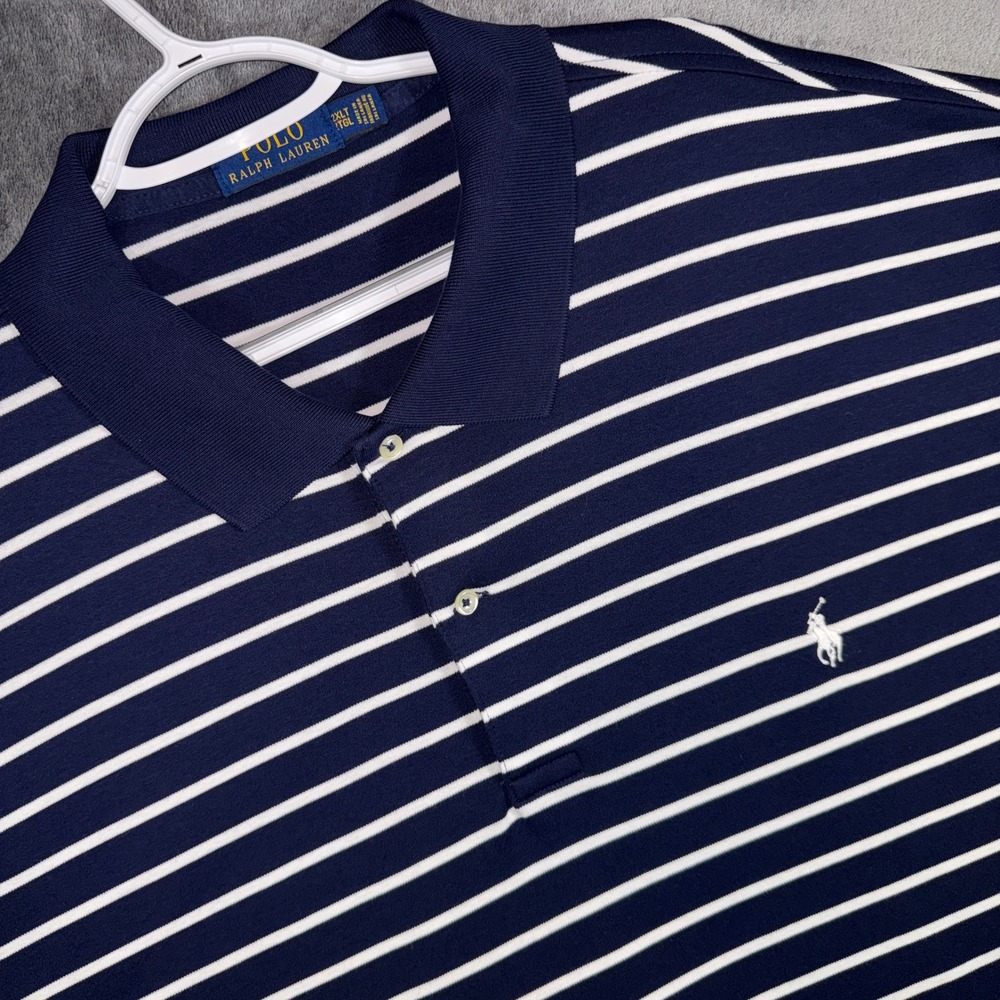 Polo Ralph Lauren Mens 2XLT Navy White Striped Short Sleeve Polo 711753045006
